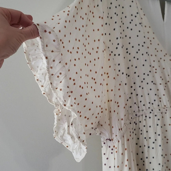 Storia Romper Women Large Cream Multicolor Stars Ruffle Boho Coastal Cowgirl - Picture 2 of 12